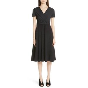 Max Mara Polka Dot Dress Womens 8 Black Silk Wrap‎ V Neck Classic Made in Italy